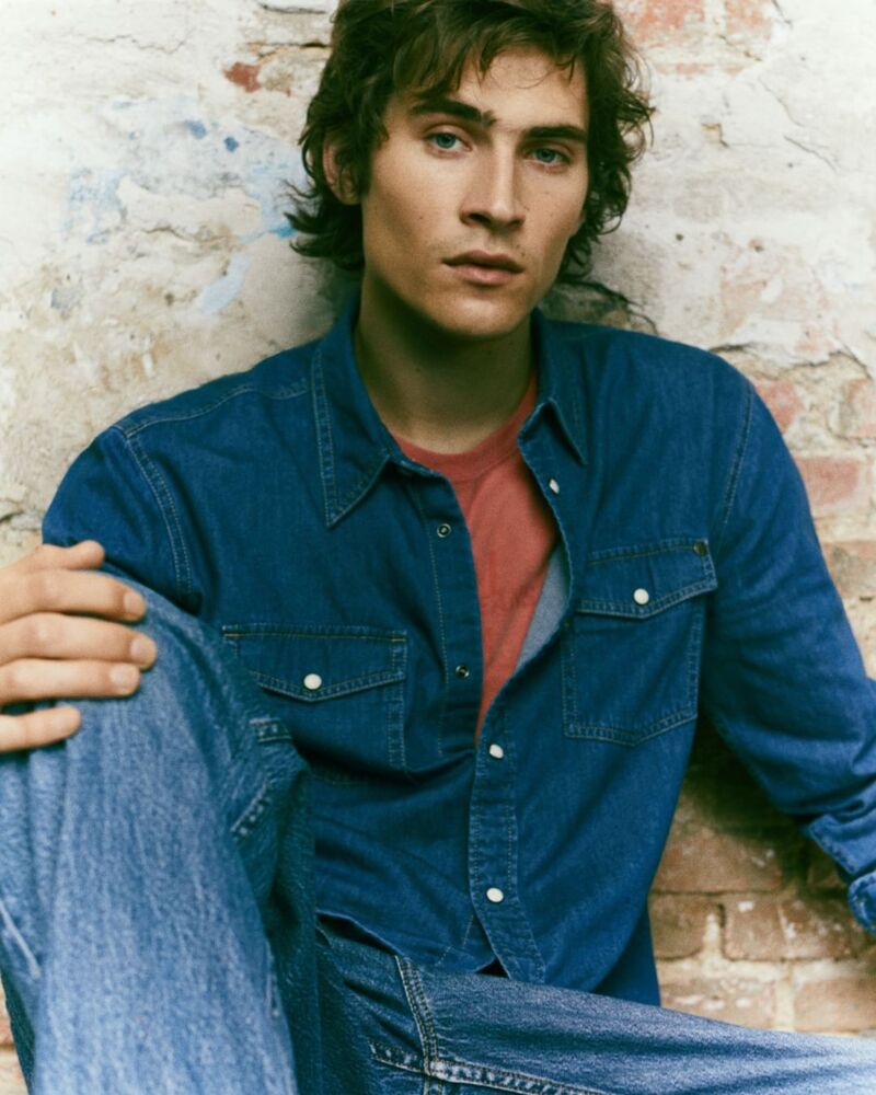 Model Liam Kelly sports a denim-on-denim ensemble from Pepe Jeans.