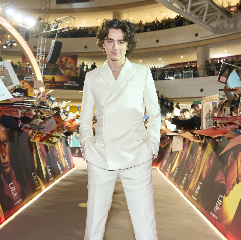 Timothée Chalamet wears a chic ivory Gucci look to the Dune: Part Two fan screening in South Korea, Seoul on February 22, 2024.