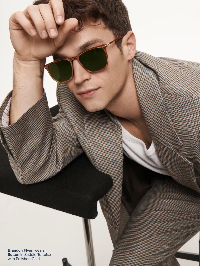 Brandon Flynn dons Warby Parker's Sutton sunglasses. 