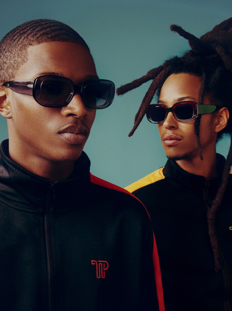 Malik Anderson and Kendall Harrison wear Shaunie sunglasses from the Warby Parker x Theophilio collaboration.