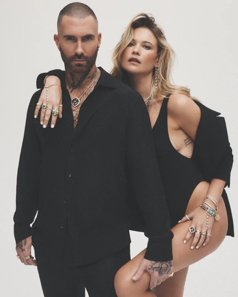 In Jacquie Aiche's campaign, Adam Levine and Behati Prinsloo captivate in black, allowing the brand's jewelry to stand out. 