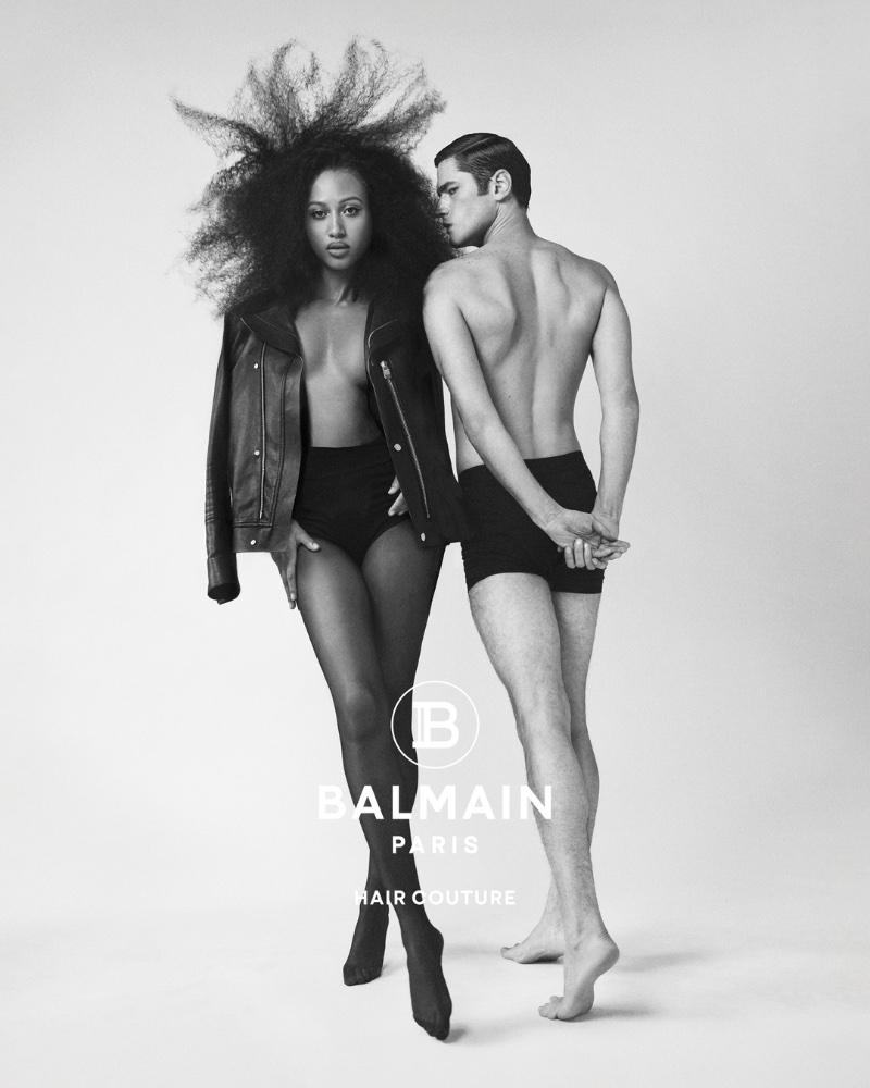 Models Berite Labelle and Sean O'Pry appear in the Balmain Hair Couture Savoir-Faire campaign.