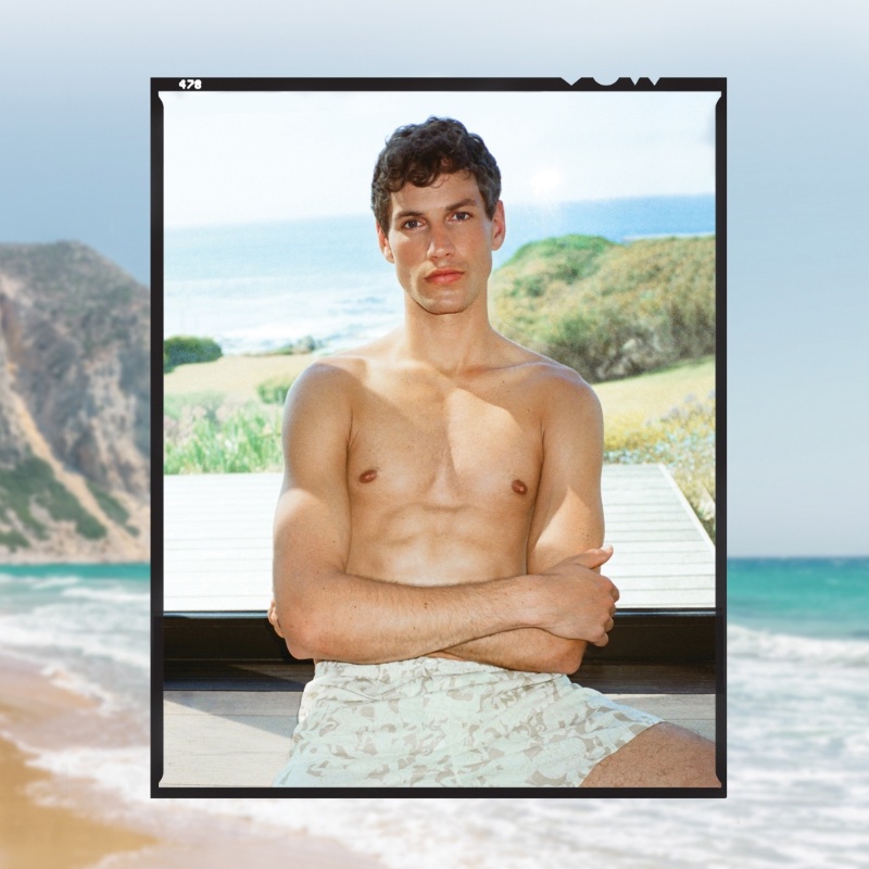 Paul Hupfer takes the spotlight in beachwear from Derek Rose's Greek mythology capsule collection.