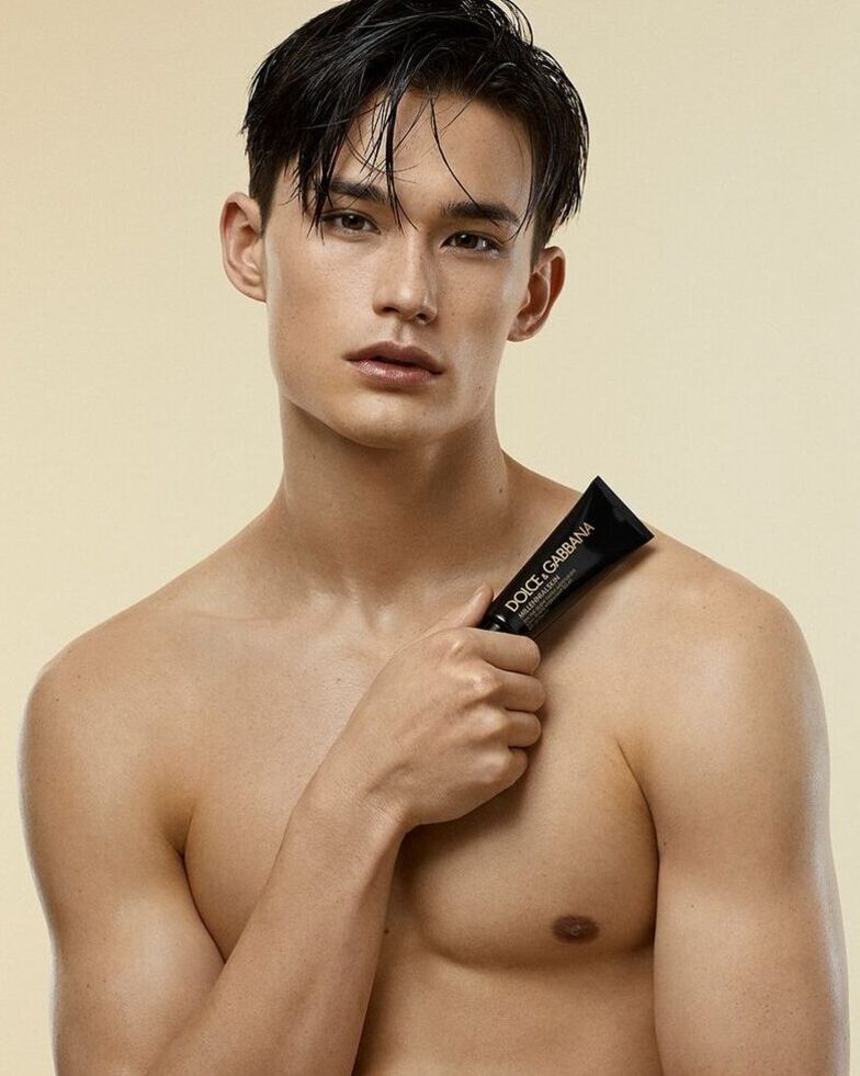 Alex Schlab flaunts a natural look for Dolce & Gabbana's Millennialskin On-The-Glow Tinted Moisturizer.