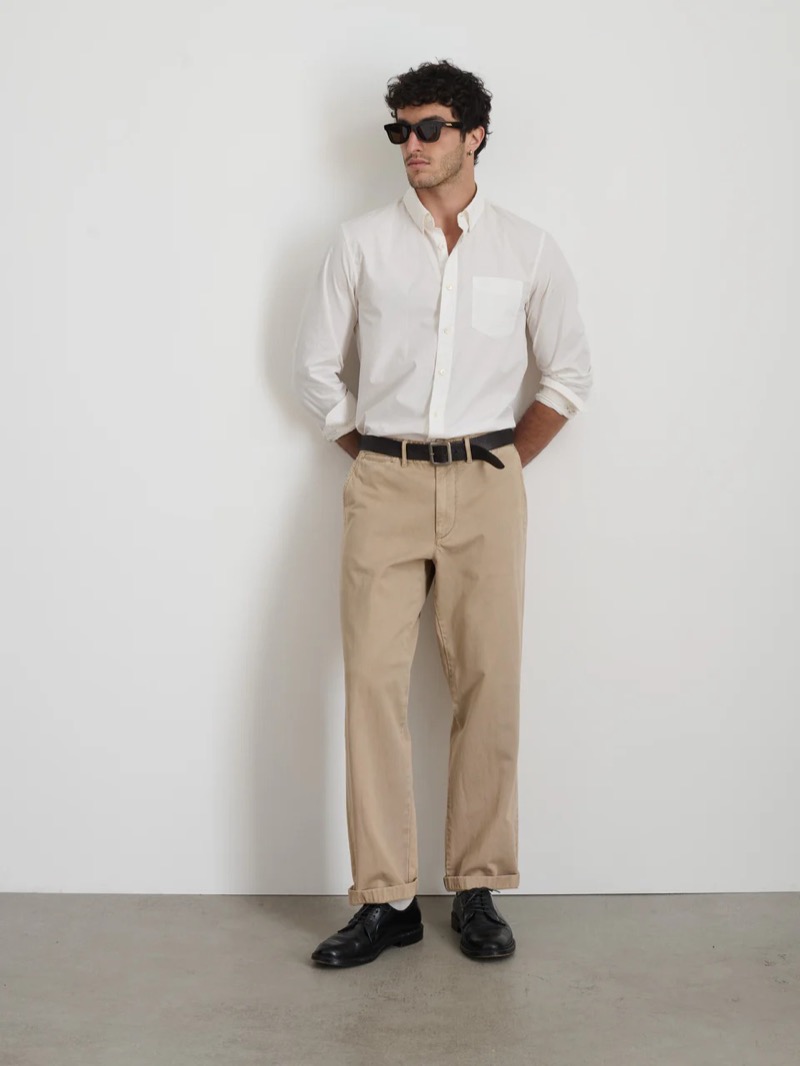A white button-down, khaki chinos, and black leather shoes make for a confident men's college graduation outfit. » What to Wear to Graduation for Men: 2025 Outfit Ideas A white button-down, khaki chinos, and black leather shoes make for a confident men's college graduation outfit.