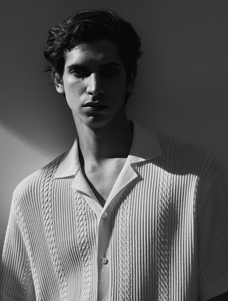 Model Hedi Ben Tekaya delivers a moody gaze in H&M's spring 2024 collection.