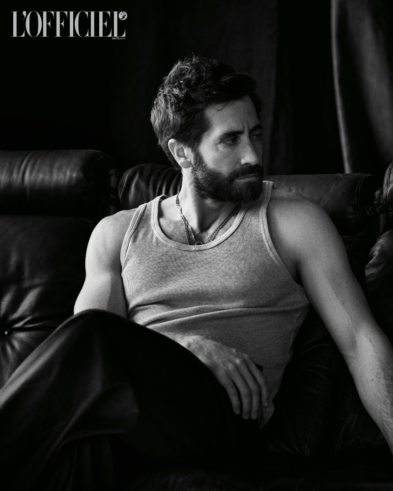 Jake Gyllenhaal keeps it casual in a Uniqlo tank paired with Isabel Marant trousers, as seen in L'Officiel Hommes Italia.