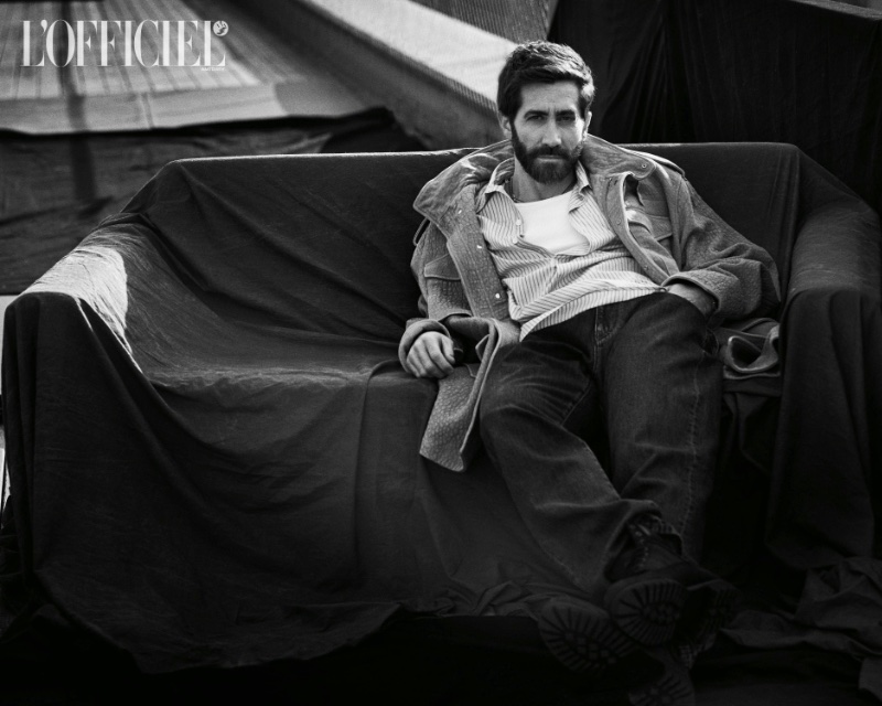 Jake Gyllenhaal showcases a complete Givenchy ensemble, finished off with Timberland boots, for his L'Officiel Hommes Italia feature.