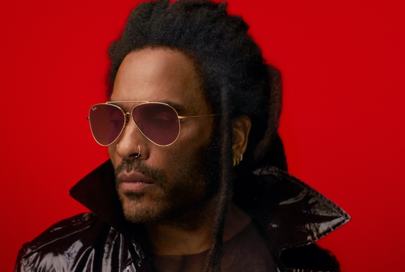Lenny Kravitz makes a gold-style statement in the Ray-Ban Reverse collection campaign.