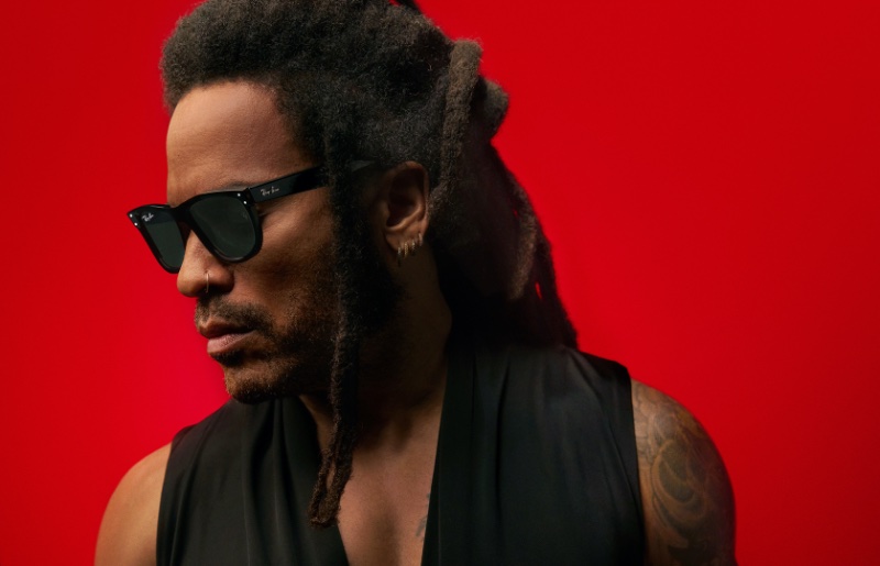 Ray-Ban Reverse Wayfarer sunglasses amplify Lenny Kravitz's iconic style. 