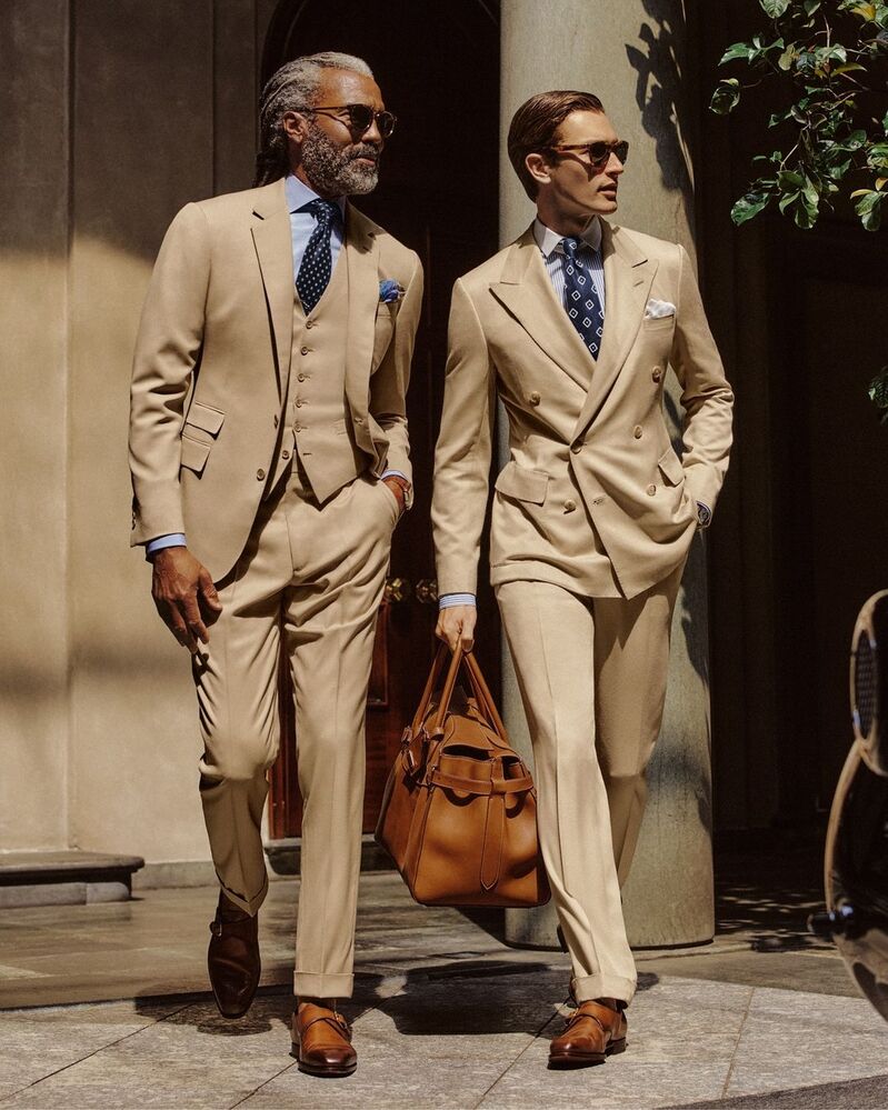Daryl Dismond and Oli Lacey hit a sartorial stride in the Ralph Lauren Purple Label spring-summer 2024 collection.