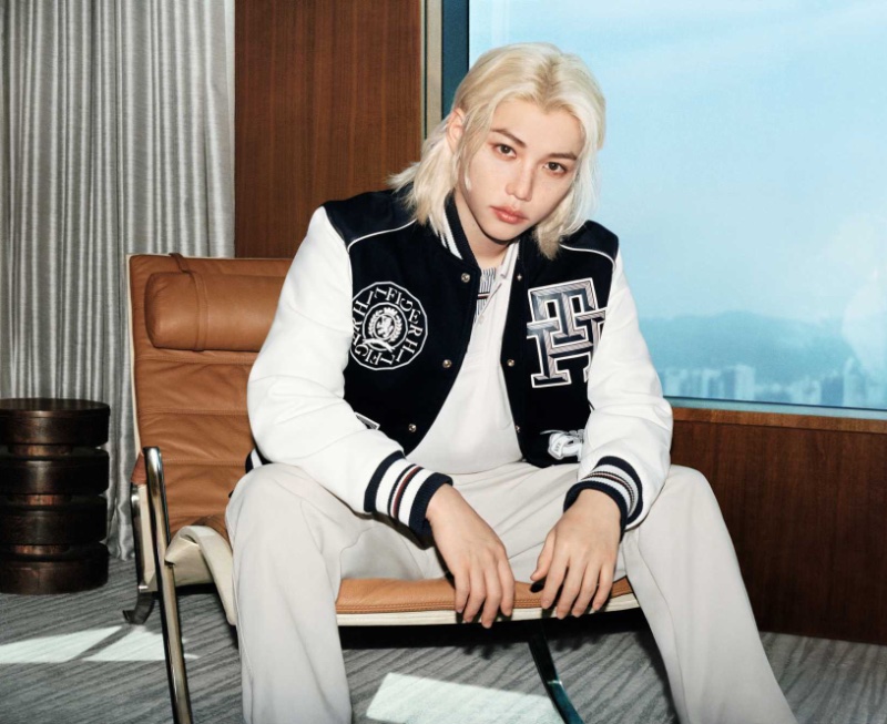 Felix sports a varsity jacket for Tommy Hilfiger's spring 2024 campaign.