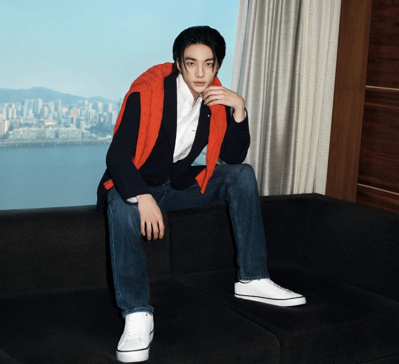 Hyunjin embraces a preppy look for Tommy Hilfiger's spring 2024 campaign.