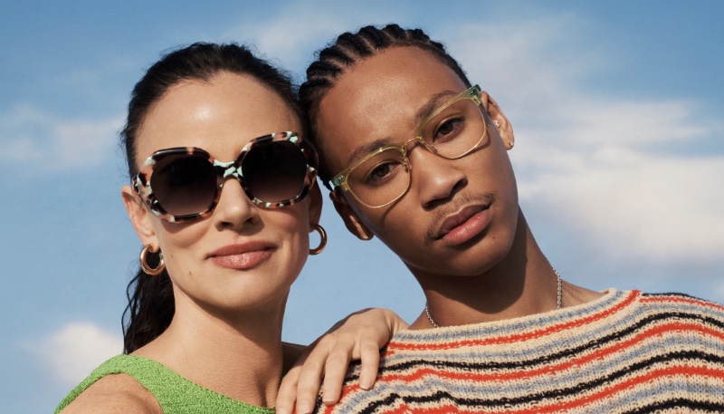 Juliette Lewis and Lil Dre front Warby Parker's summer 2024 campaign. Lewis wears Estrada sunglasses while Lil Dre sports Baird glasses.