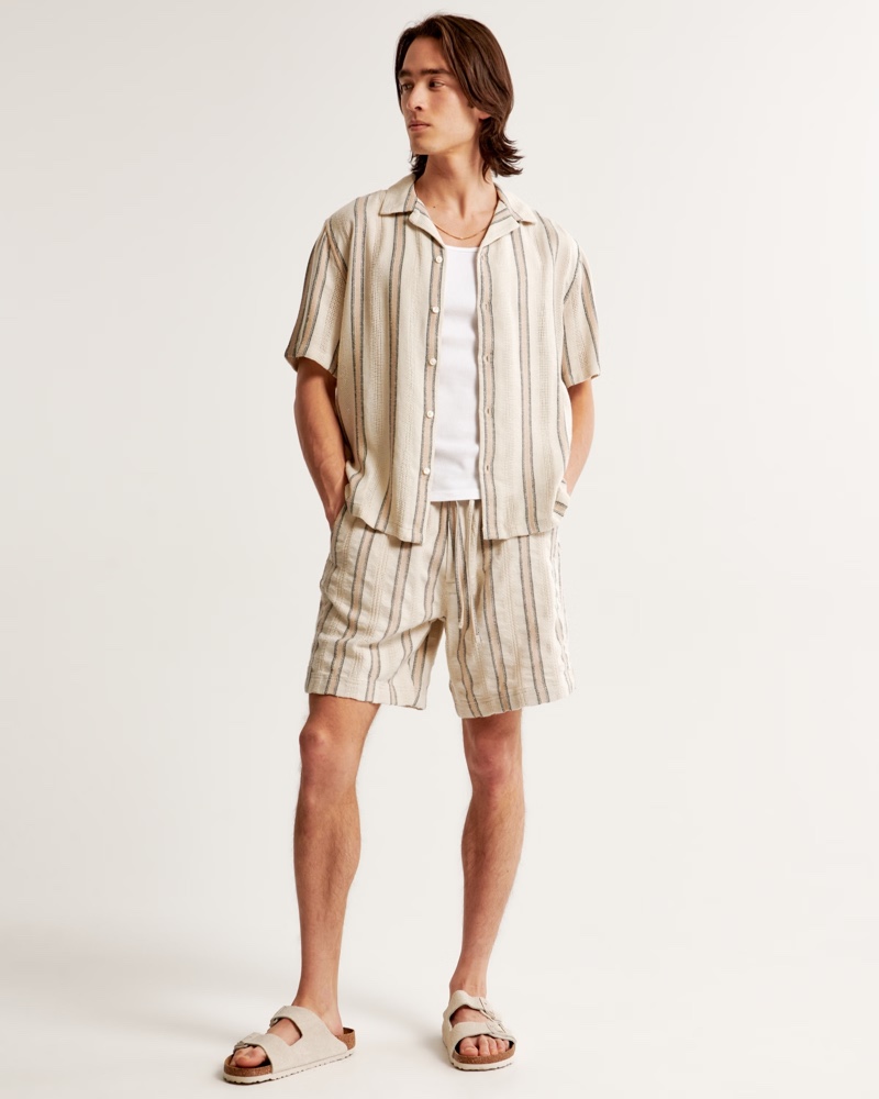 Abercrombie & Fitch Khaki Stripe Relaxed Pull-on Shorts
