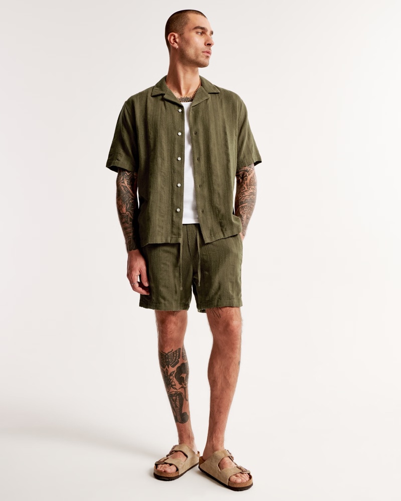 Abercrombie & Fitch Olive Green Stripe Pull-on Shorts