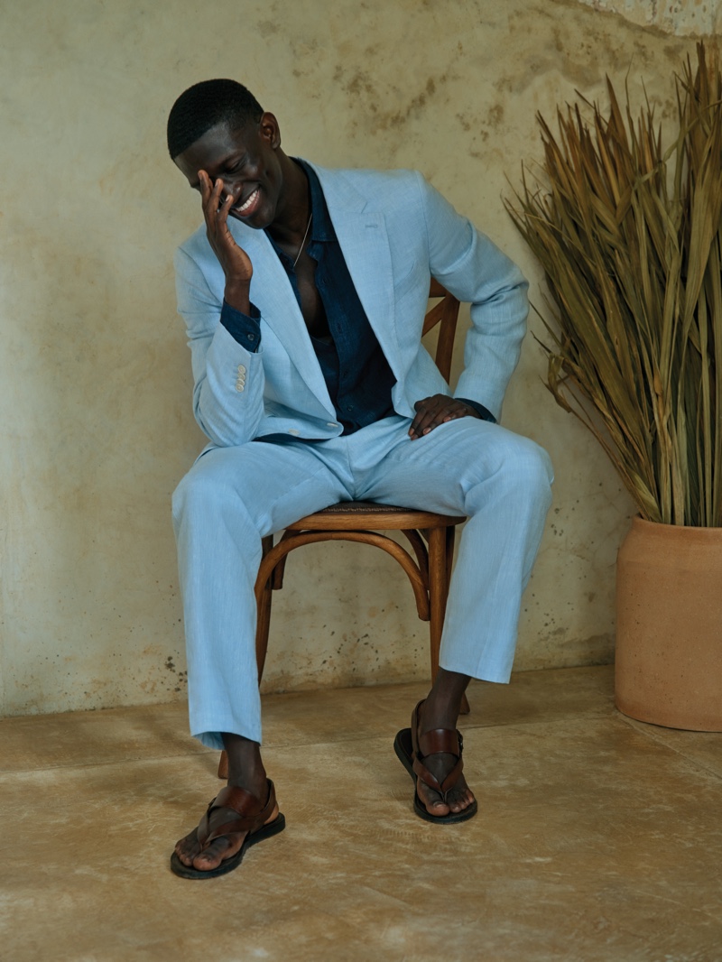 Ibby Sow charms in a linen suit for Banana Republic's summer 2024 campaign.