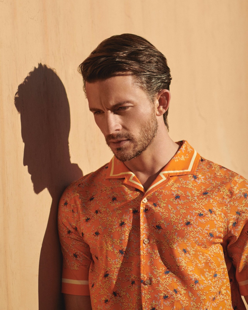 Jonathan Bailey wears a capri collar shirt for Orlebar Brown's summer 2024 campaign. 