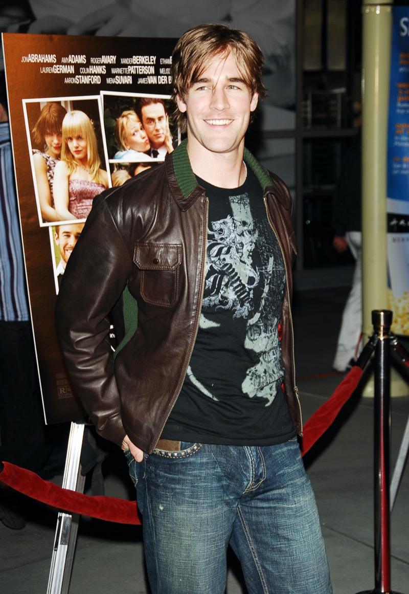 James Van Der Beek leather jacket graphic T-shirt 2000s fashion men