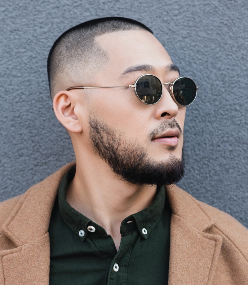 mid fade buzz cut Asian men