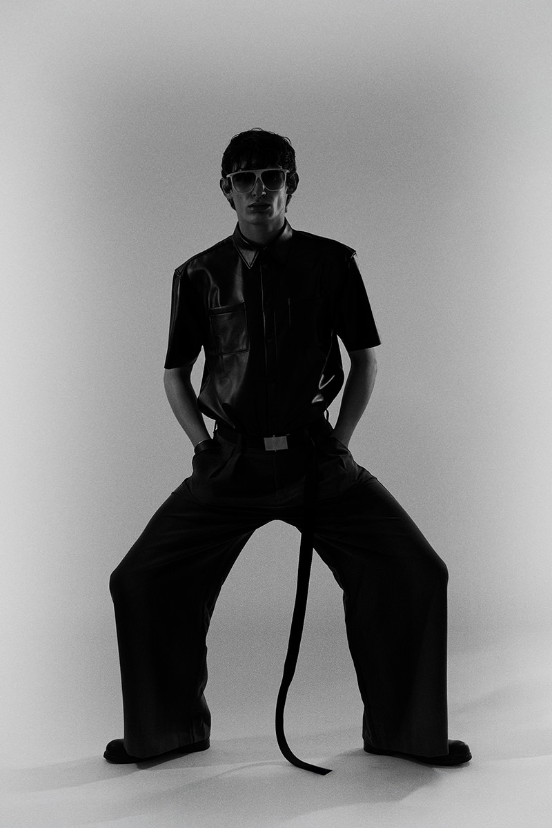 Konrad wears leather shirt Yourturn, sunglasses Isabel Marant, wide-leg pants Drykorn, belt Prada, and shoes AllSaints. » Exclusive: Konrad Embraces a Study in Black Konrad wears leather shirt Yourturn, sunglasses Isabel Marant, wide-leg pants Drykorn, belt Prada, and shoes AllSaints.