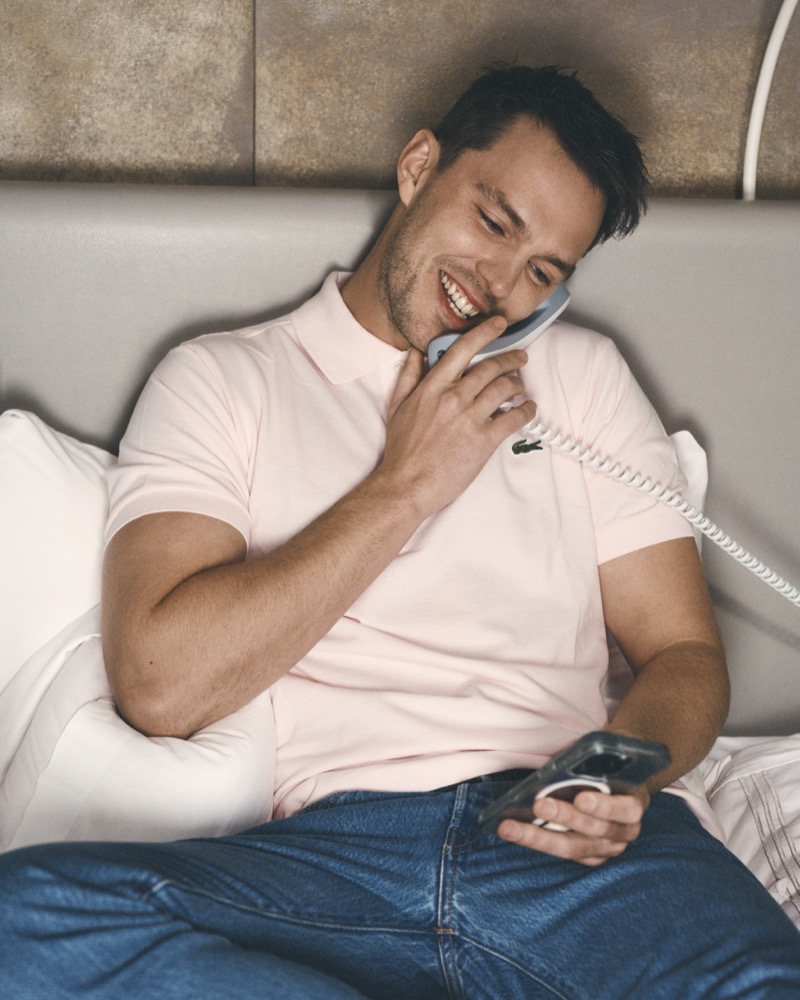 Nicholas Hoult wears a Lacoste polo with Levi's jeans. » Nicholas Hoult Talks Mistaken Identity & Tom Ford in i-D Nicholas Hoult wears a Lacoste polo with Levi's jeans.
