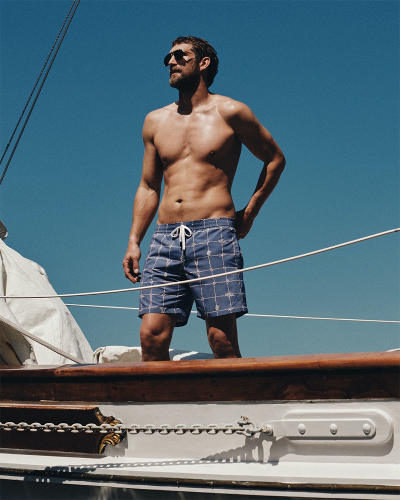 Brioni delivers stylishly printed swim shorts as part of its Riviera collection.