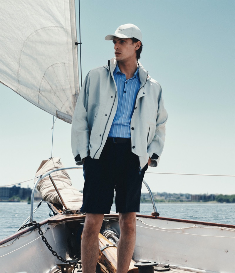 Dressed for the sea breezes, Eduardo Sebastianelli showcases a look from the Brioni Riviera collection.