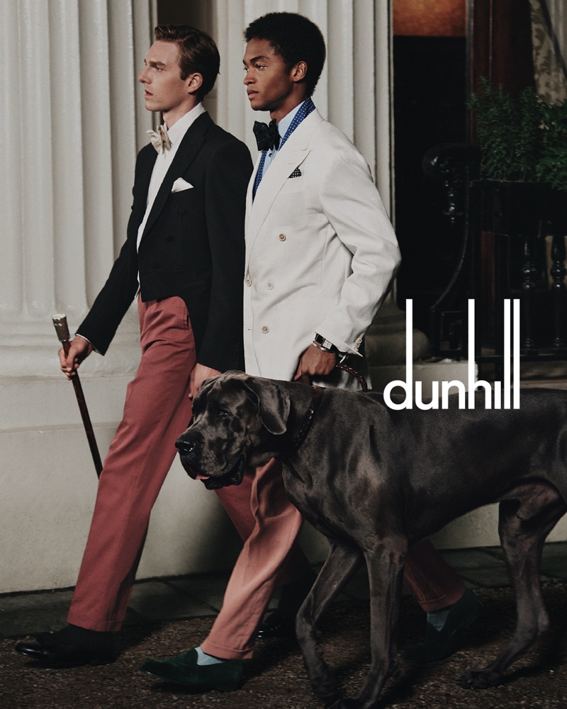 Quentin Demeester and Stan Taylor stroll alongside a Great Dane for Dunhill’s ‘Summer Party’ campaign. » Dunhill Finds Formal Charm in the Summer Party Quentin Demeester and Stan Taylor stroll alongside a Great Dane for Dunhill’s ‘Summer Party’ campaign.