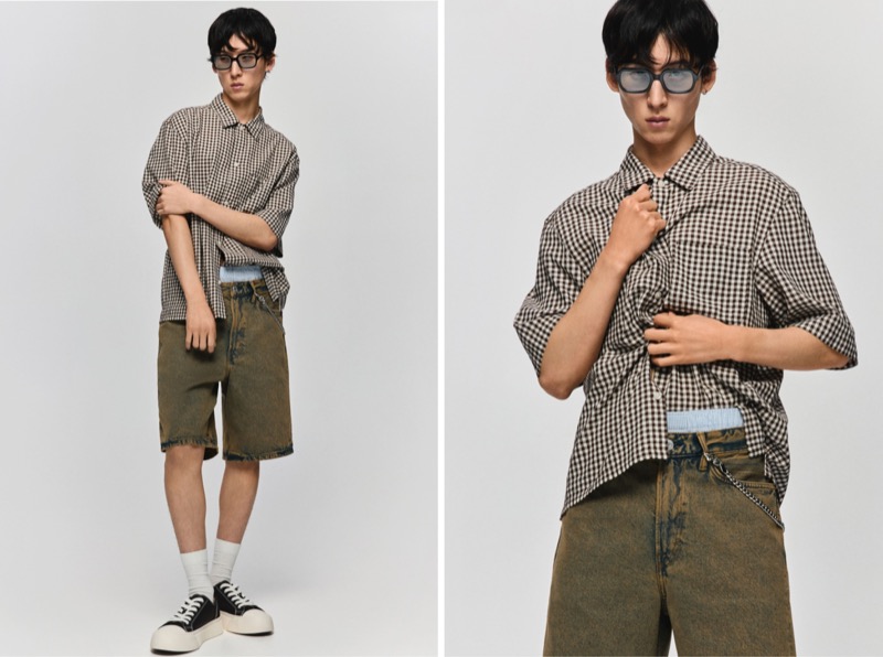 » H&M Pushes Summer Denim Into Skater Territory HM Relaxed Debnim Shorts Khaki Green