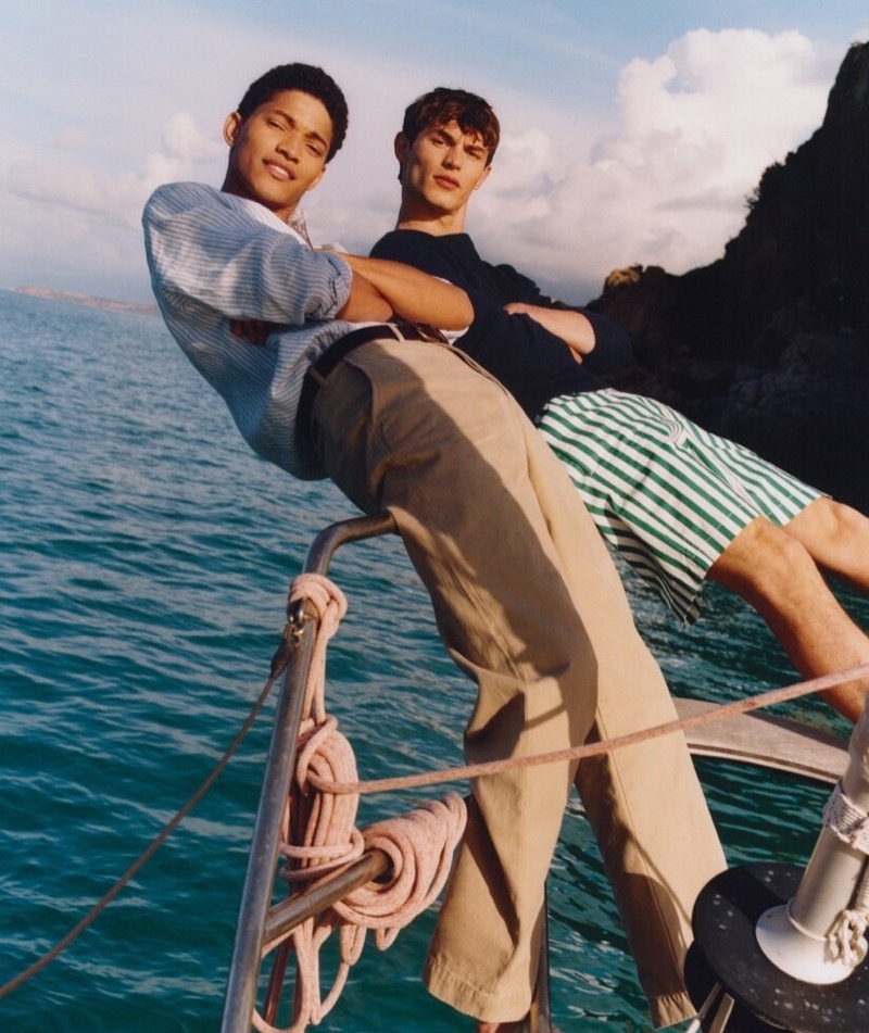 Models Jeranimo van Russel and Kit Butler front J.Crew's summer 2025 outing. » J.Crew Finds Style in the Sun for Summer 2025 Models Jeranimo van Russel and Kit Butler front J.Crew's summer 2025 outing.