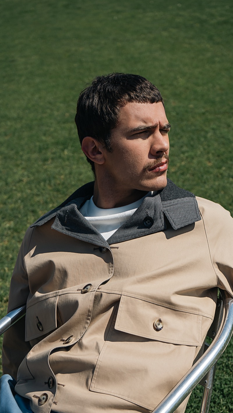 Davide wears T-shirt Jil Sander, jacket Valentino, and pants Prada. » Ballpark Style Steps Up with Modern Tailored Statements Davide wears T-shirt Jil Sander, jacket Valentino, and pants Prada.