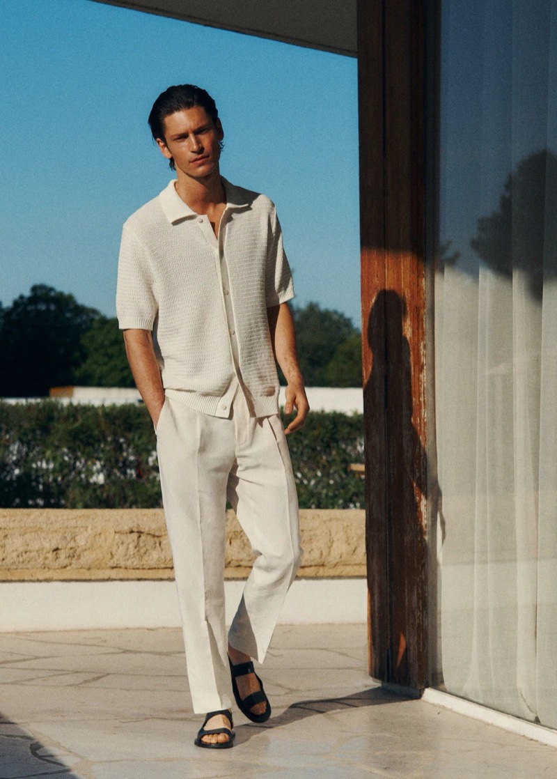 Justin Eric Martin models a summer look from Mango's latest men's drop. » Mango Refreshes Summer Style with Light Knits & Linen Justin Eric Martin models a summer look from Mango's latest men's drop.