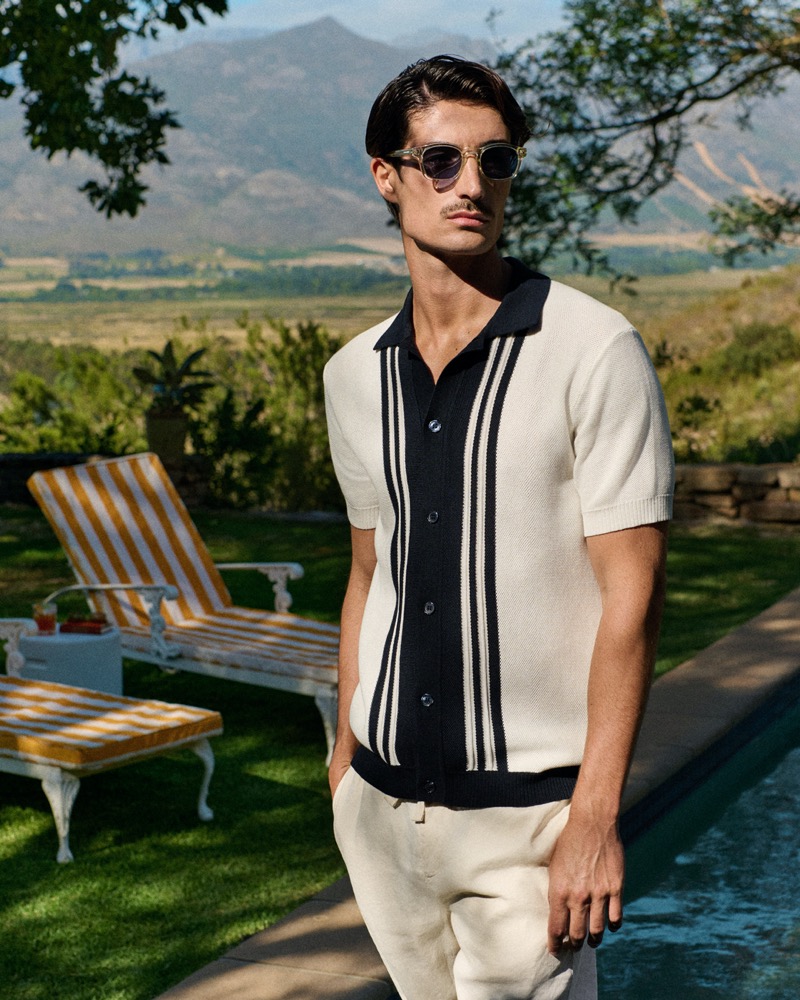 A knit shirt and cotton-cashmere trousers make for a sleek summer outfit. » Orlebar Brown Summer 2025 Taps Into Sun-Soaked Nostalgia A knit shirt and cotton-cashmere trousers make for a sleek summer outfit.