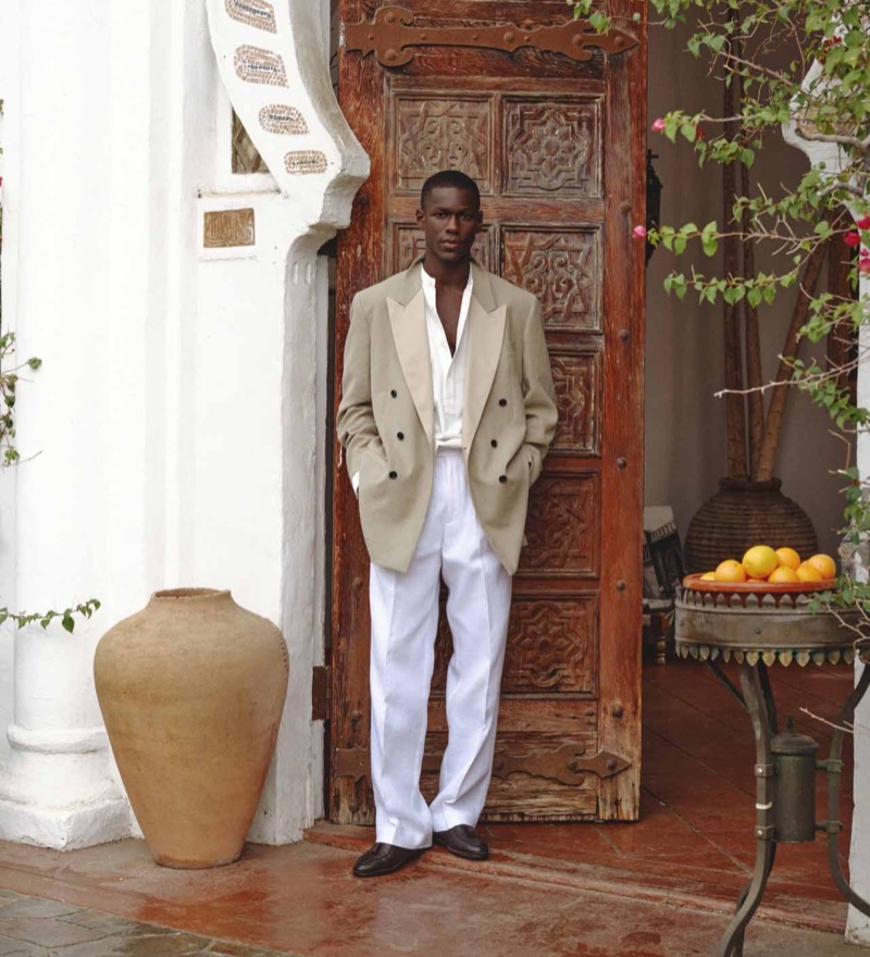 Neutral tones and clean lines give Todd Snyder's Italian relaxed sueded linen double-breasted tuxedo jacket and band collar shirt a sense of Mediterranean calm. » Todd Snyder’s Villa America Draws from the French Riviera Neutral tones and clean lines give Todd Snyder's Italian relaxed sueded linen double-breasted tuxedo jacket and band collar shirt a sense of Mediterranean calm.