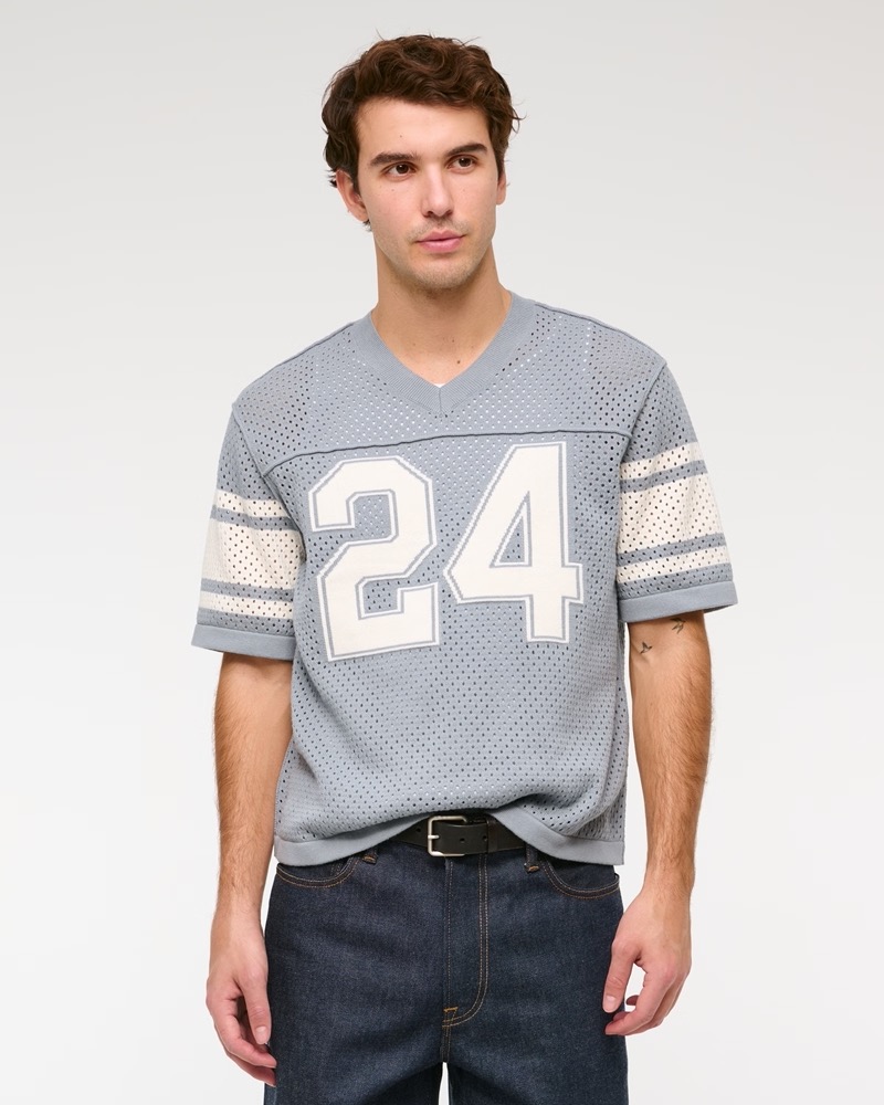 » 7 Y2K Jersey Styles That Make the 2000s Feel Next Gen Abercrombie Fitch Football Jersey Inspired Sweater