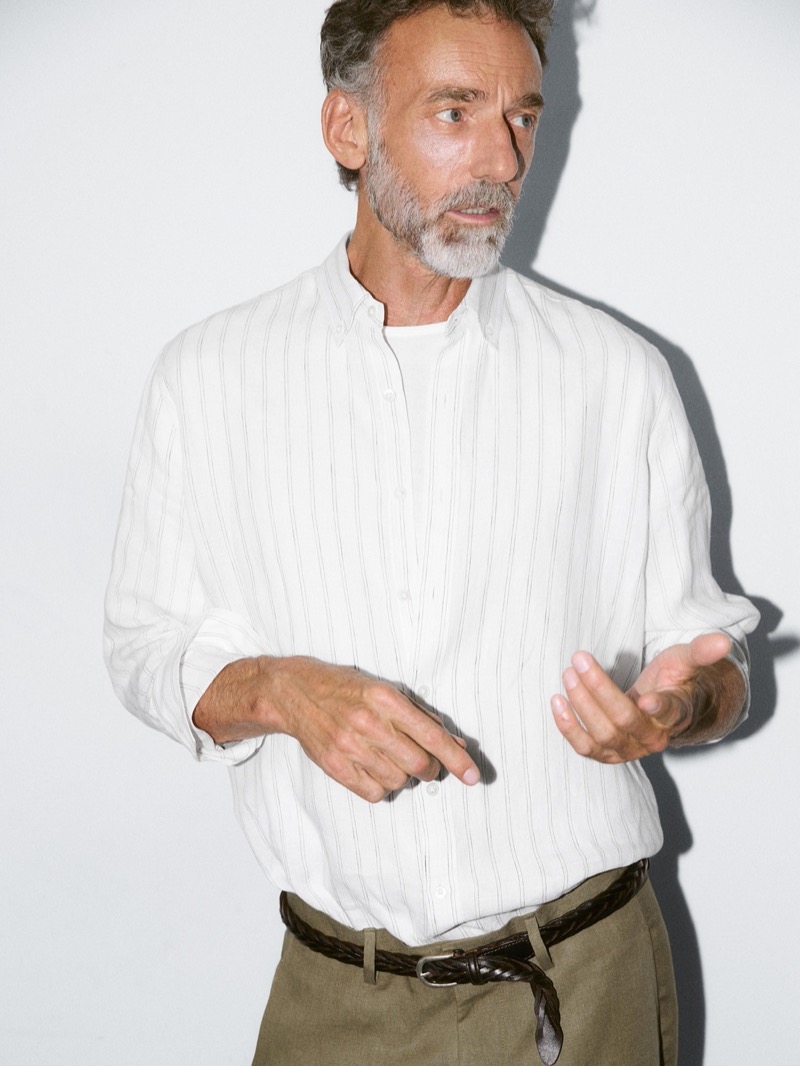 Alain Gossuin models a linen summer look from Massimo Dutti. 