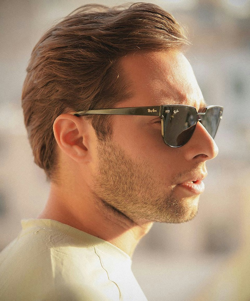 man wearing Ray-Ban Blazer Wayfarer sunglasses