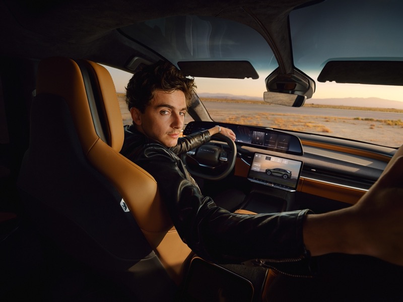 Timothée Chalamet gets behind the wheel of the Lucid Gravity SUV.