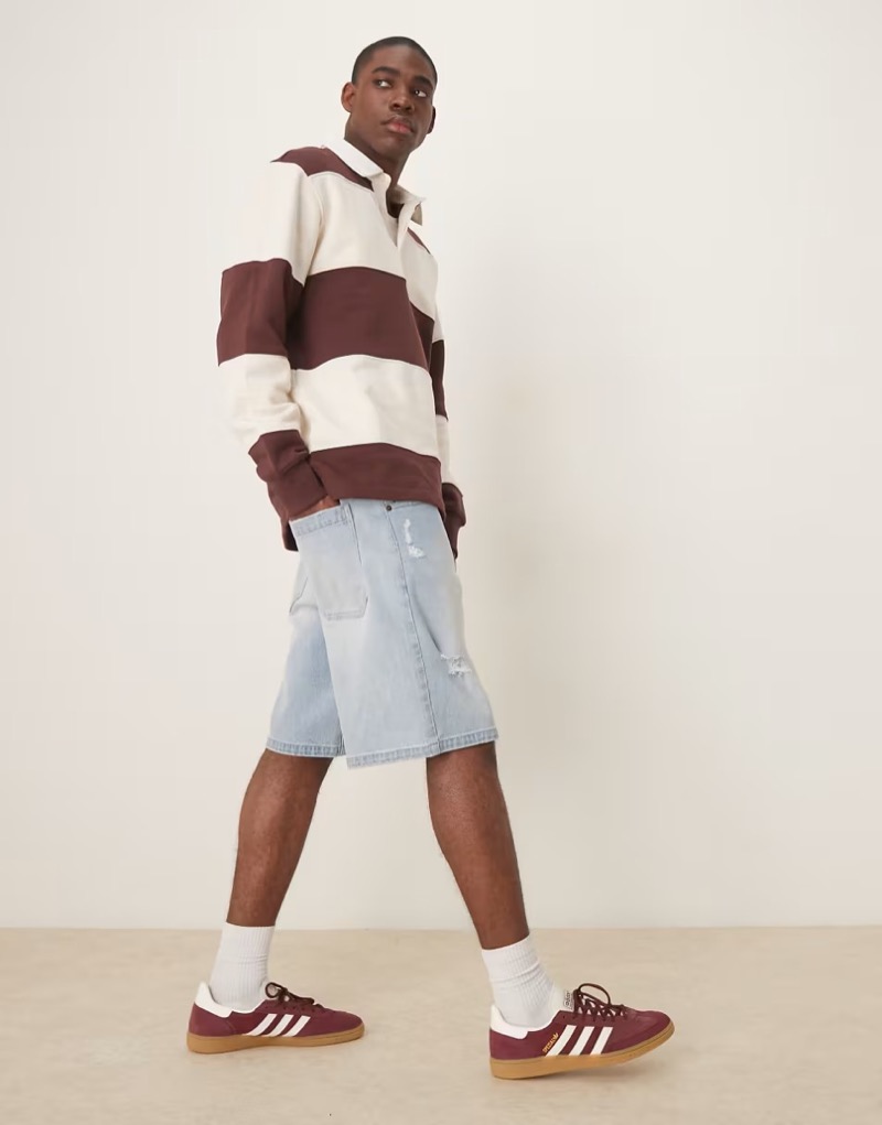 Y2K Outfit Men Striped Rugby Shirt Jorts Sneakers » 7 Men’s Y2K Outfits That Pass the 2025 Fit Check, No Notes Y2K Outfit Men Striped Rugby Shirt Jorts Sneakers