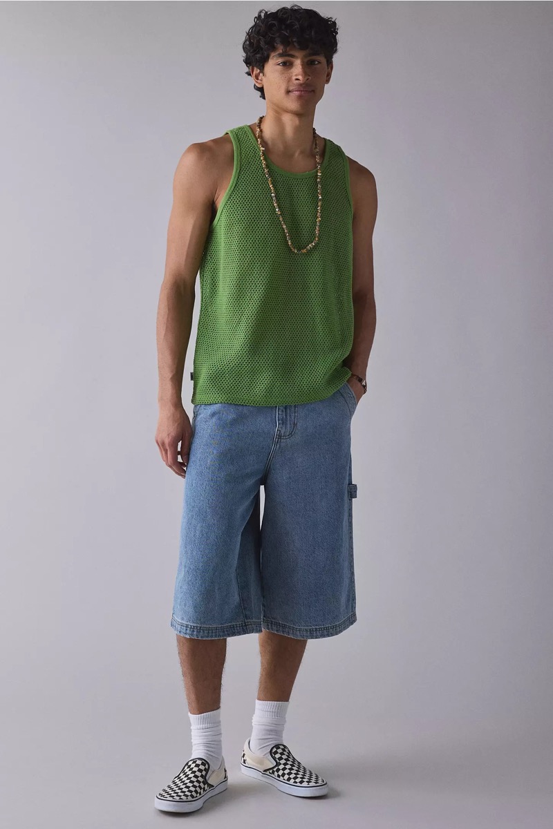 Y2K Outfit Men Mesh Tank Baggy Shorts Checkerboard Slip-ons » 7 Men’s Y2K Outfits That Pass the 2025 Fit Check, No Notes Y2K Outfit Men Mesh Tank Baggy Shorts Checkerboard Slip-ons