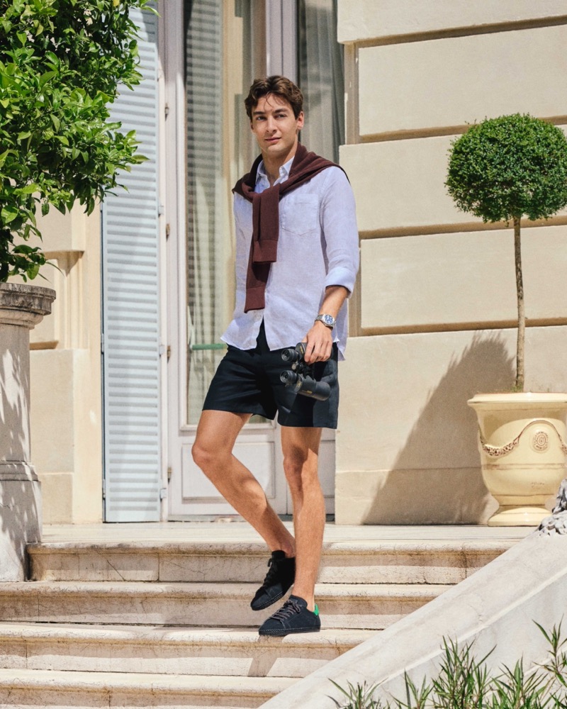 George Russell brings his preppy charm to the adidas Originals x CLOT collection campaign.