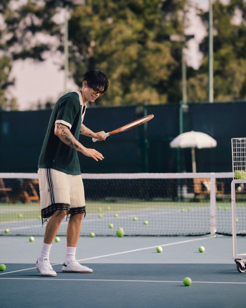 Jashlem hits the tennis court for the adidas Originals x CLOT collection campaign. 