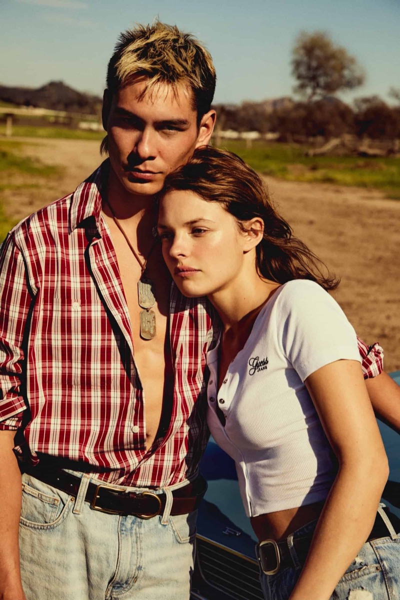 Evan Mock and Alana Champion lead the GUESS Jeans summer 2025 campaign. 