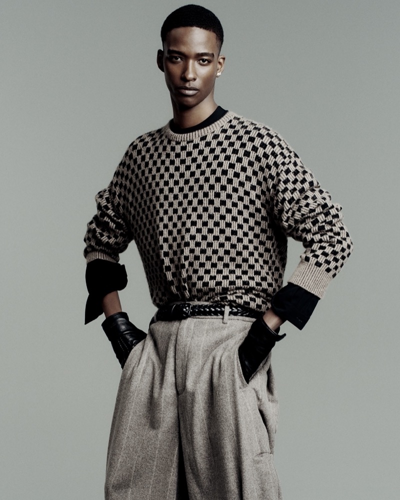 A Giorgio Armani signature, a patterned knit takes the spotlight for the fall-winter 2025 collection.
