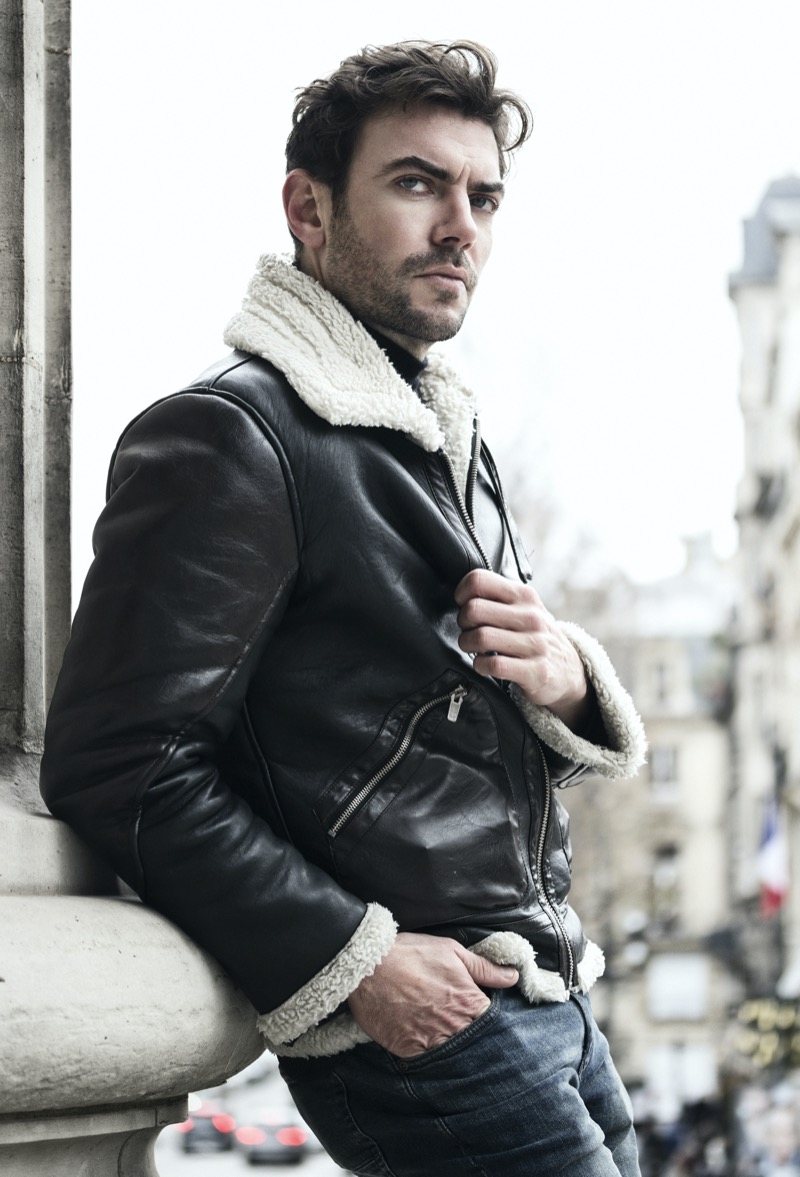 Leather jacket men jeans