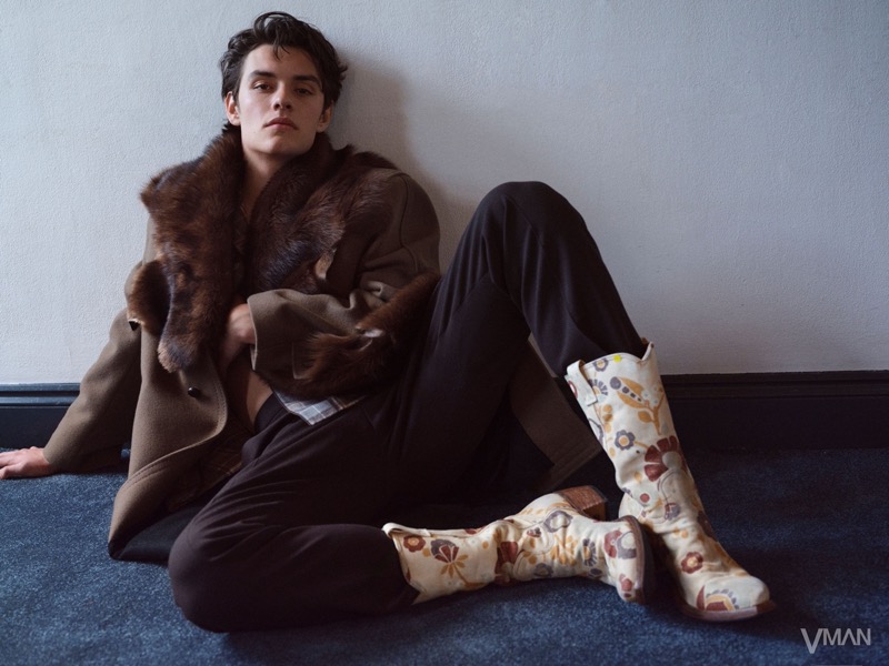 Louis Partridge wears Prada for the pages of VMAN.