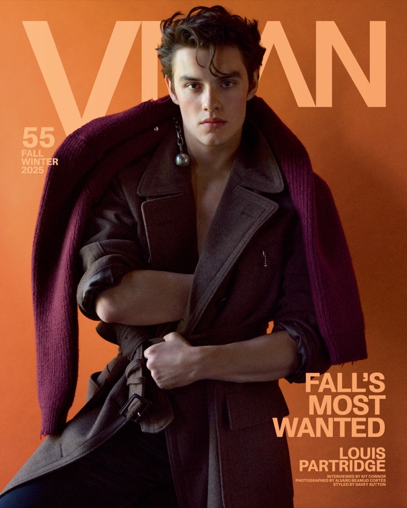 Louis Partridge covers VMAN #55 in a Prada look.