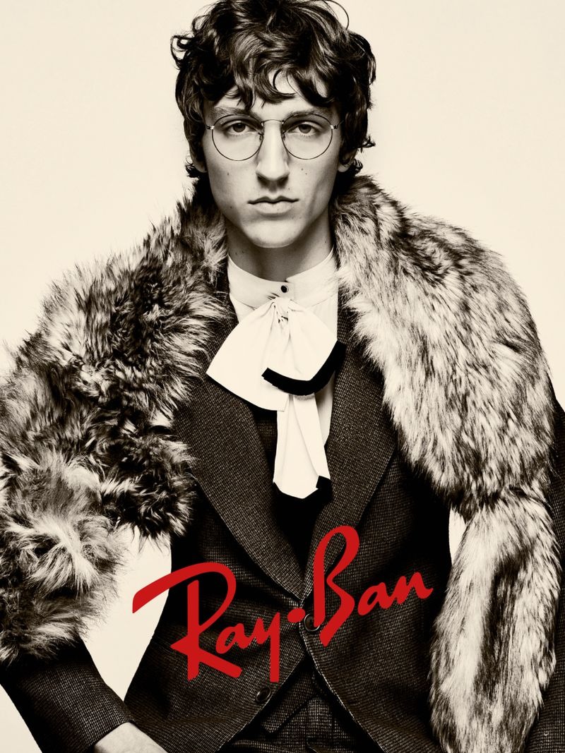 Model Saul Symon makes a statement in round eyeglasses for the Ray-Ban Icons campaign.