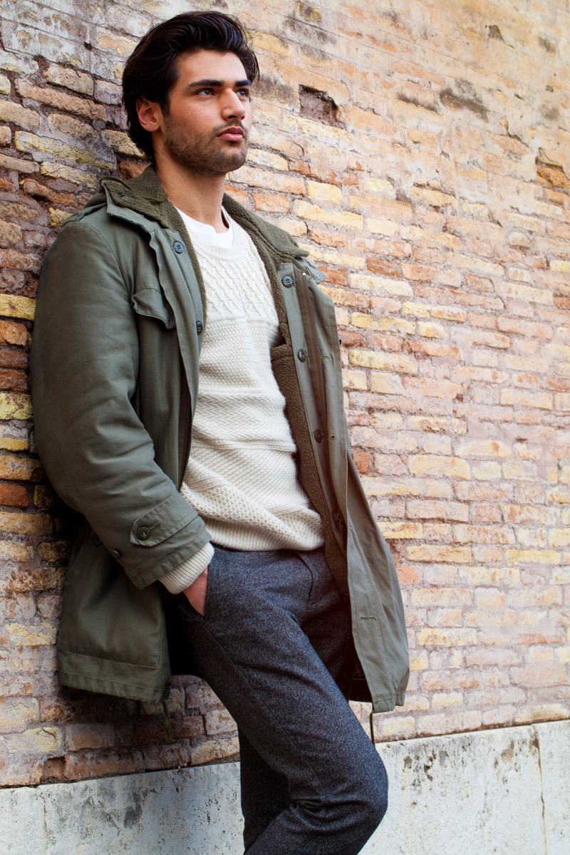 Sweater parka trousers outfit men